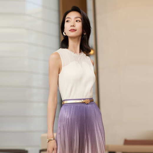 EP雅莹高端系列 桑蚕丝无袖针织拼接打底衫 夏季商场同款9905A 白色 M