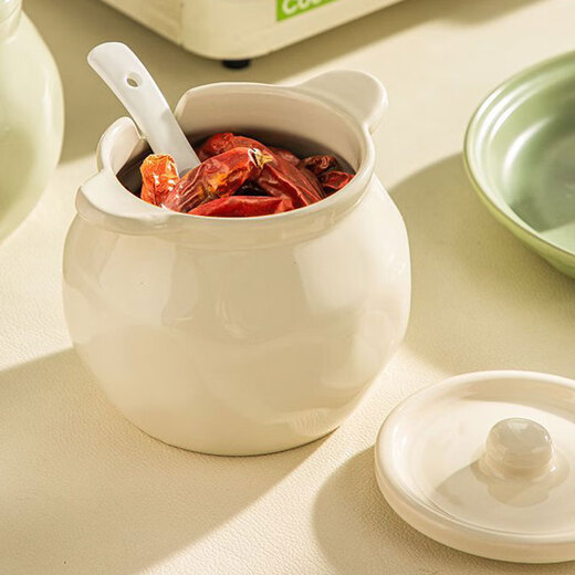 Lard jar home kitchen high temperature resistant seasoning jar with lid chili oil jar chili jar oil salt jar seasoning jar special price binaural milky white large size 1400ml