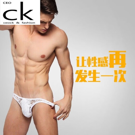 
CEOK Men's hot sexy underwear Lace transparent thong Men's passionate tempting sexy underwear T-pants White One size M