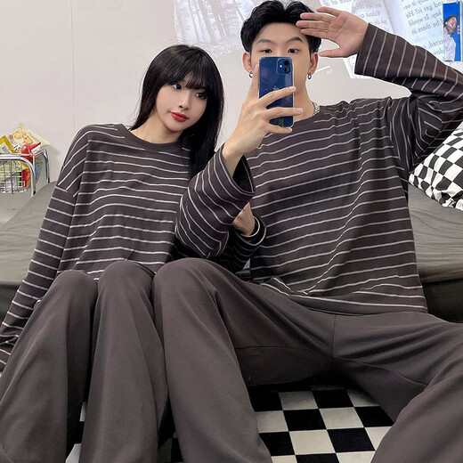 
Chuangjingyi chooses home clothes pure cotton couple pajamas in spring and autumn new long-sleeved cotton casual striped home clothes two-piece set #XF-15567 Women's M[75-100]Jin[Jin equals 0.5 kg]