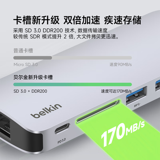 Belkin (BELKIN) six-in-one docking station Type-C docking station PD power supply iPad adapter Macbook laptop USB/HDMI/network cable port AVC008-V2