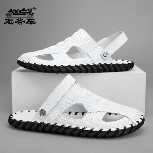 
Classic Car (WECKER) Hong Kong High-end 2025 Genuine Leather Men's Bottle-Battle Soft Sole Sandals Outside Wearing Beach Business High-end Casual M9855 Black Waterproof and Anti-Slip 38