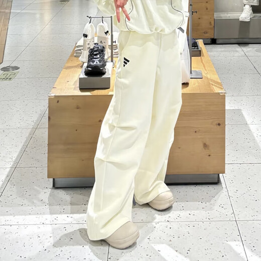 迪卡侬（DECATHLON）男女新款宽松阔腿裤针织运动休闲裤子长裤JW9721 象牙白JW9721 S