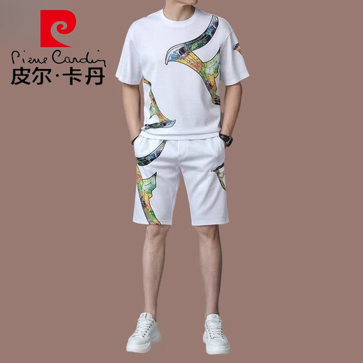 Pierre cardin men's ice silk casual sports suit summer short sleeve two-piece set high-end fashion trend T-shirt men's shorts knitted PC/H9856B white suit M 105 (suitable for 90-120 Jin [Jin equals 0.5 kg])