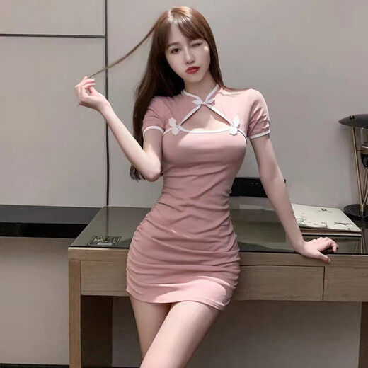 
Sexy women's clothing for nightclubs, sexy dress, bath massage, ear picking skirt, cheongsam technician work clothes, haze blue M [Suggestion 90-108 Jin [Jin equals 0.5 kg]]