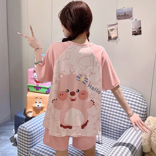 爱芬柔睡衣女士夏季纯棉短袖薄款可爱卡通少女学生夏天可外穿家居服套装 825露比 L 体重建议90-110斤