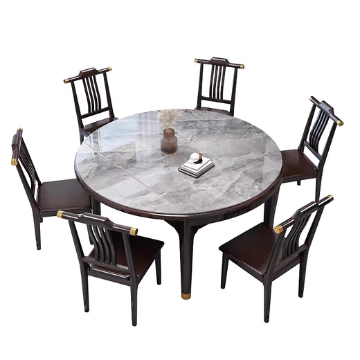 
Youkaji new Chinese rock slab solid wood dining table retractable square and radius dual-purpose dining table MW-681# 1.5m+6 chairs
