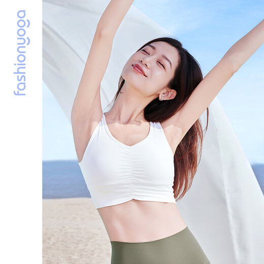 凡圣瑜伽内衣防震运动健身薄款裸感背心瑜伽服女V领抽褶BRA内衣FC15125 【可拆卸胸垫】裸感白 S