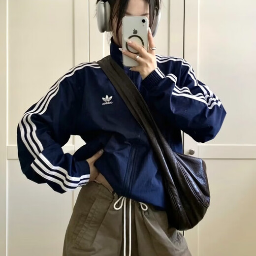 Adidas Clover Men and Women 2025 Summer Classic Striped Stand Collar Navy Retro Veste IR9893 Navy IR9893 One Taille XS