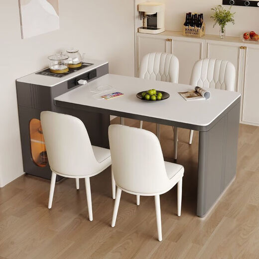 YIQICHENGPIN cream style retractable slate island dining table integrated kitchen home light luxury tea table and chair combination modern coffee table fixed socket regular flat style island dining table 1 meter single island table
