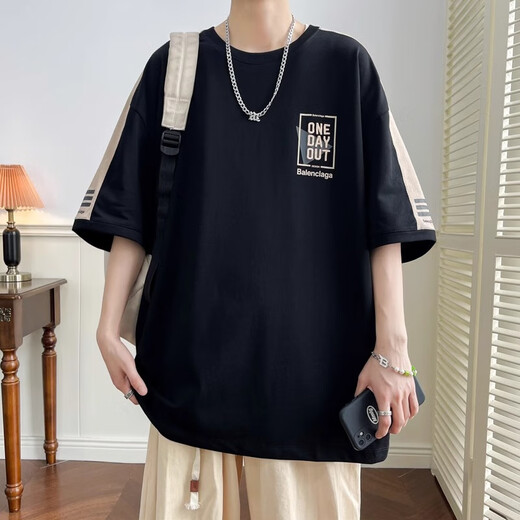 柏乐迪青少年12-15岁男孩短袖t恤13初高中学生潮流帅气夏装14大童上衣服 JT-693米色（单件短袖）高品质 165 L 100-120斤左右