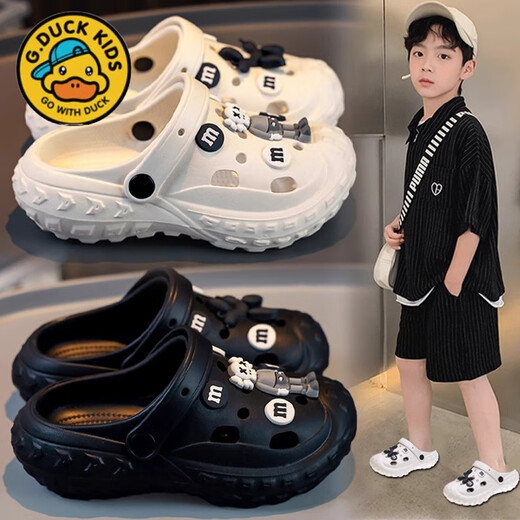 G. Duckids Little Yellow Duck Boy Hole Shoes and Shit Feel 2025 New Summer's Beach Sandwich Boy bañándose en casa sin deslizamiento Negro [Año de luz de bajo] 24