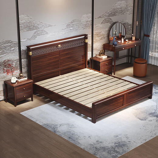 Handwerker Doppelbett 1,8 m 2m Chinesisches Hauptschlafzimmer Schwarzes Gold Massivholzbett Aufbewahrungsbett Klassiker Hochzeitsbett WJ866#