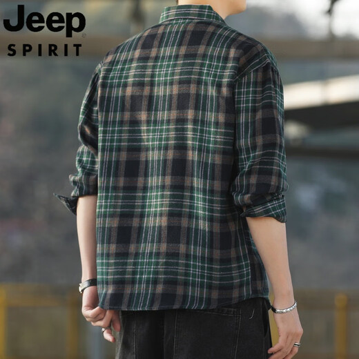 JEEP SPIRIT吉普复古格子长袖衬衫男春秋季2025新款宽松韩式工装衬衣外套潮 K12108白色 M