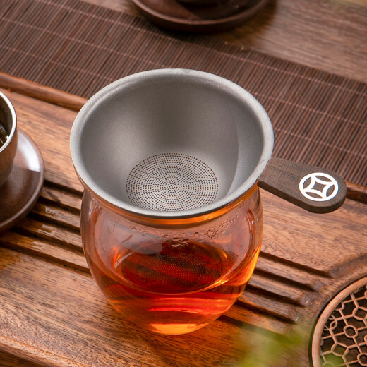 钛茶漏过滤网2033孔纯茶滤千一体茶叶滤茶器过滤器公道杯茶具配件 12033孔升级结晶款钛圆凹柄款