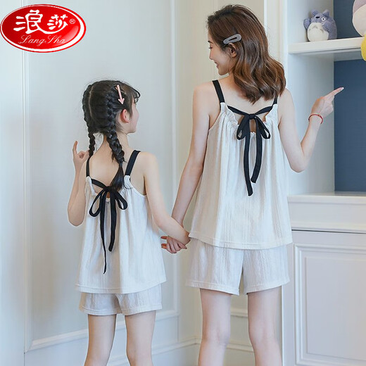 LangSha (LangSha) girls pajamas, parent-child mother-daughter suspender vest shorts suit summer thin cotton gauze big boy girl princess [pure cotton gauze] LD11303# Xingcuihua M [suggested height 150-160cm]