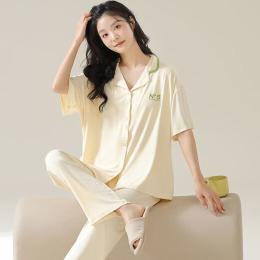 Kaizitu Modal women's pajamas and home clothes set comfortable short-sleeved trousers for wear outside 12108 [soft modal, breathable and comfortable] M [90-100Jin [Jin equals 0.5 kg]]
