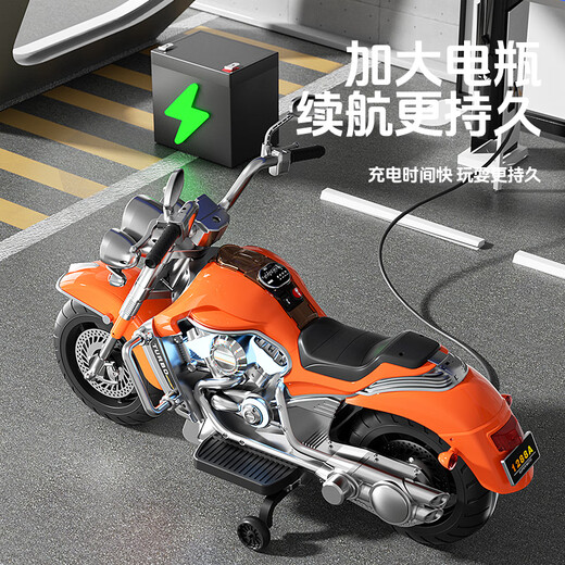 Bedron Children's Gift Children's Electric Car Motorcycle Two-Wheel Baby Battery Car Men's and Women's Charging Rider Toy Car Painted Orange 12v9+Hand-Turn Throttle+Leather Soft Wheel