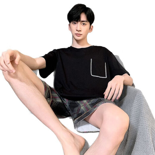 雅鹿睡衣男夏季短袖短裤棉质青少年初中学生套装男款家居服胖子4XL HDE9930 XL
