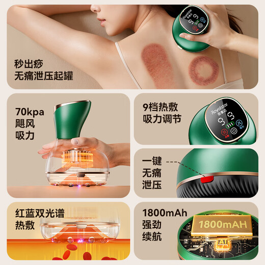 荣事达电动刮痧仪拔罐器家用刮痧神器经络疏通热敷拔罐仪全身适用带脉疏通祛湿按摩器手持便携一体机 长续航尊享款【24磁头+9档吸力热敷 +2瓶精油】 【2025最新升级、智能无痛一键泄压款父亲节礼物】