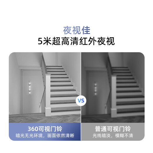 360可视门铃6 300W高清画质 家用监控智能门铃电子猫眼摄像头 无线wifi手机远程查看对讲