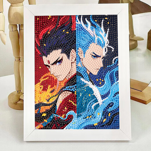 Niedlich Nezha: Devil Child's Sea Diamond Sticker Kinderhandgefertigte DIY -Materialien AO Bing Kindergarten Nezha Nägel Ziegel Nezha 7373 [Holzrahmen + Werkzeugkit]