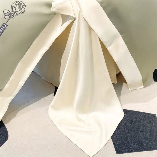 喆炜小清新夏季水洗冰丝床单四件套丝滑裸睡被套床上用品床笠SN7371 罗伊莎奶昔白-风铃兰 0.9宿舍床三件套被套150*200 床单款 '