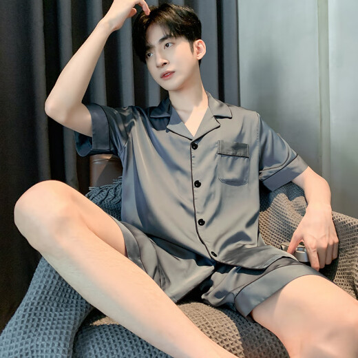 莫莲娜睡衣男士家居服新款夏季冰丝短袖短裤薄款男生春秋青少年家居服套 冰丝6627 L (170) 建议体重100-13