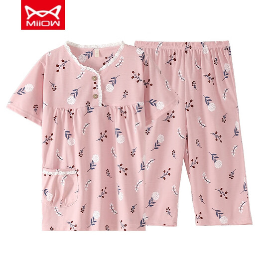 Catman miiow pyjamas d'été coton féminin pur coton court à manches courtes pantalons courts à manches courtes et mères âgées d'âge moyen et âgées de printemps et d'été de grande taille des vêtements de maison xin rose ym3937 xl (recommandé 115-130jin [Jin est égal à 0,5 kg]))