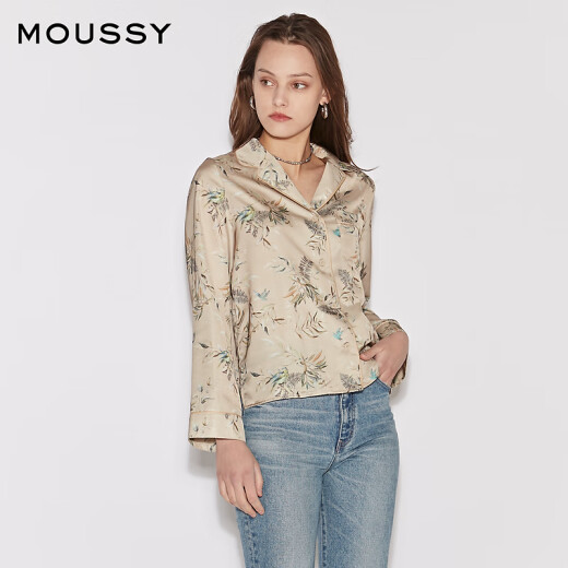 Moussy 2024 Spring New Chinese Style Lazy Satin Long Sleeve Shirt Women's C10GAW30-1390 071 Light Beige Single Size