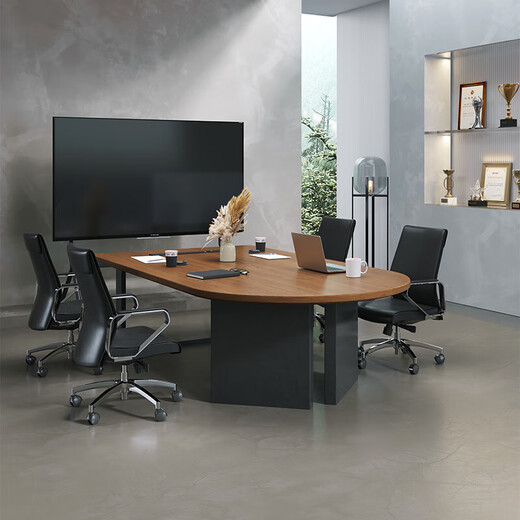 Huisheng solid wood small conference table and chair combination 6-seater simple modern conference room reception negotiation table light luxury high-end round head negotiation conference table 200*100*75*5cm