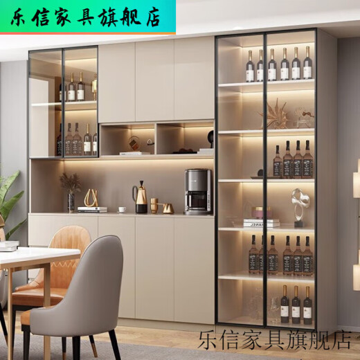 虞萌馨迪餐边柜高柜一体靠墙酒柜轻奢玻璃展示柜新款储物柜客厅置物柜 全实木 款12240*40*220