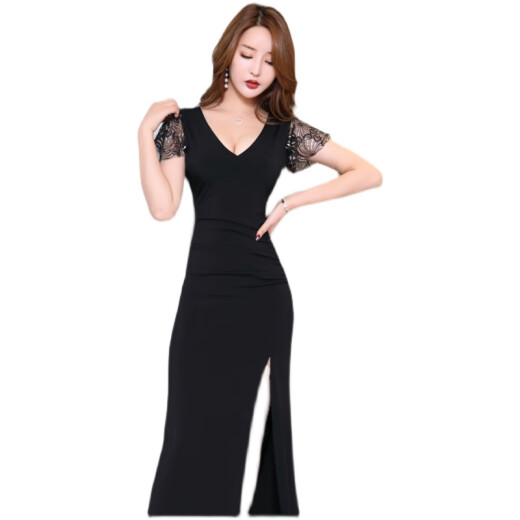 Poresno Fußbadetechniker Arbeitskleider Kleid Nachtclub sexy lange Abendkleid Bad Massage Arbeit Kleidung Sauna Fußmassage 3883 Schwarz 2xl Eins Größe