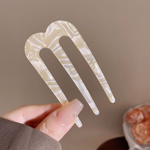 M three-tooth hairpin Chinese style high-end comb 2024 new fixed hairpin hairpin hair artifact acetic acid headdress Acetate three-tooth M hairpin-1 random color