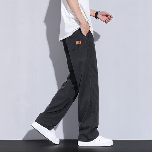 皮尔卡丹（pierre cardin）天丝休闲裤男生夏季薄款潮牌宽松垂顺直筒裤2025新款阔腿长裤子男 1048蓝色 M 【90-110斤】