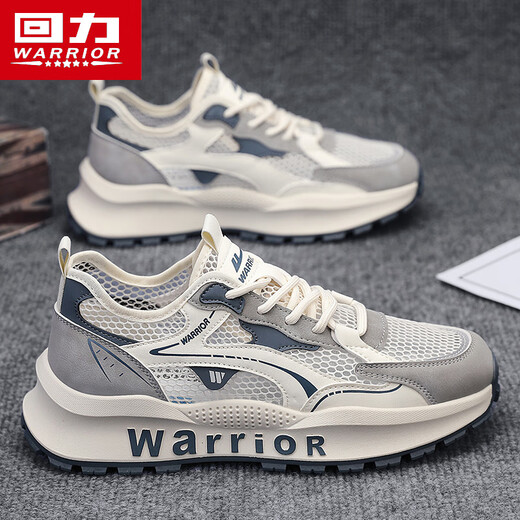回力（Warrior）运动鞋透气网面休闲鞋男跑步老爹鞋L759N 米灰蓝 41