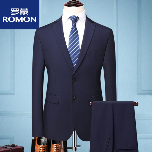 ROMON Men's Men's Suit Slim Jacket Small Suit Business Formal Wear Student Work Interview Professional Wear New Product Navy Two Button Suit+Trousers XS 160/80A 80-95Jin Jin equals 0.5 kg