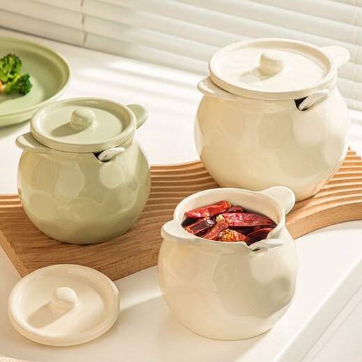 Lard jar home kitchen high temperature resistant seasoning jar with lid chili oil jar chili jar oil salt jar seasoning jar special price binaural milky white large size 1400ml