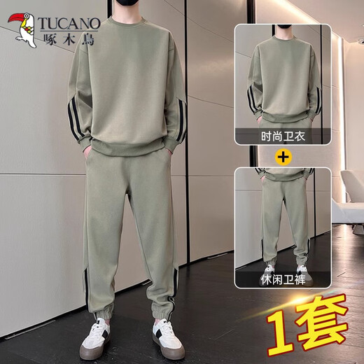 啄木鸟（TUCANO）休闲运动套装春秋季新款美式潮牌卫衣时尚T恤百搭运动长裤两件套 SK-9230白灰 M