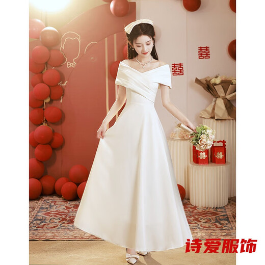 Dongjing Robe de soirée blanche à une épaule peut être portée pour la robe de fiançailles robe de mariée