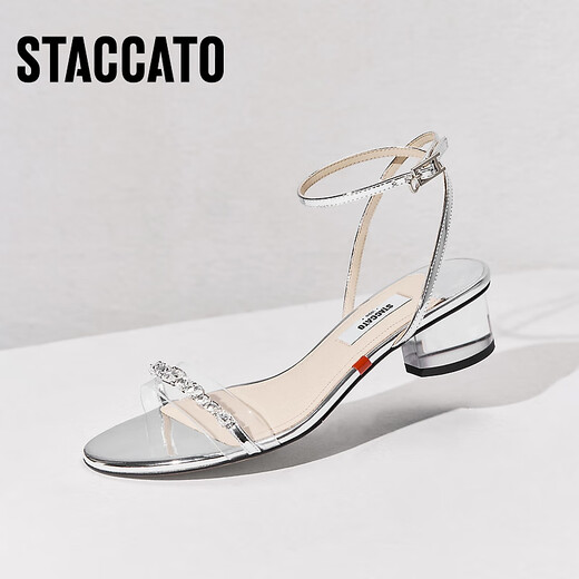 Sijiatu 2025 summer new fairy style oxygen shoes one-strip sandals French elegant women's shoes EF701BL5 clear silver 36