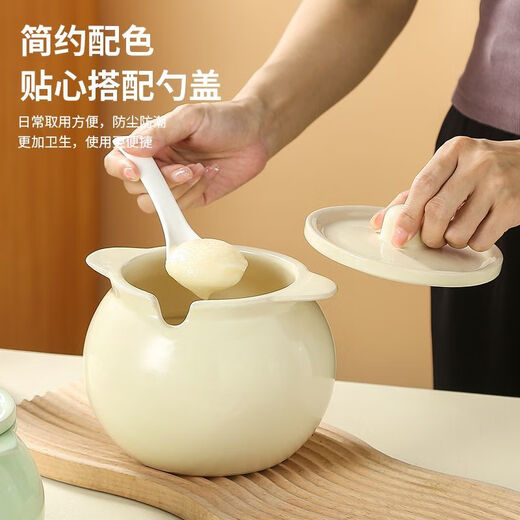 Chaosihui ceramic oil tank lard tank high temperature resistant double-eared oil storage tank with lid kitchen oil spicy extra large capacity extra thick custard 2500ml 1395 degrees high temperature firing without bursting quality