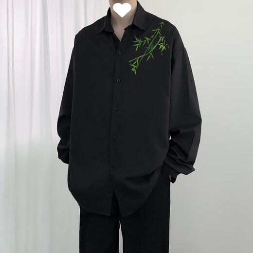 Fhhuabd nueva camisa china primavera y otoño se vean guapos de gran tamaño gran pulgada tendencia nacional bambú camisa casual estampada chaqueta 1105# camisa de hierro gratis de hierro gratis 9xl [290-320Jin [Jin equivale a 0.5 kg]]]