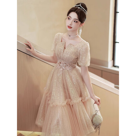 凯姿兔[KAIZITU]晚礼服裙女轻奢小众生日宴会女生艺考 金色 3XL