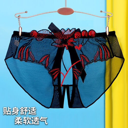 TULX莫代尔情趣开裆胖mm大码开叉内裤女士性感蕾丝刺绣免脱丁字三角裤 838白色+肤色+红色 M