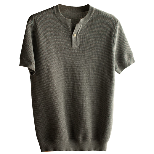 Chaoyuanxingpishuai Henry collar solid color sweater men's short-sleeved summer thin ice silk mid-mountain collar casual t-shirt men's half-sleeve C-black 3XL