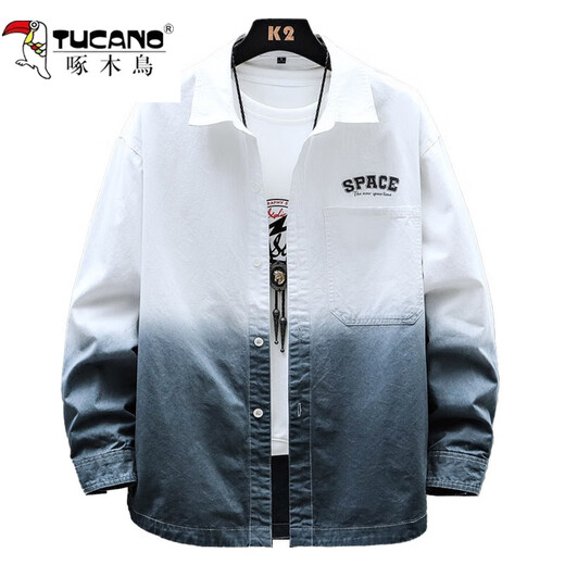 啄木鸟（TUCANO）渐变衬衫男士长袖春秋季新款潮牌免烫翻领时尚宽松休闲上衣服男装 9905紫色 M (约90~120斤可穿)