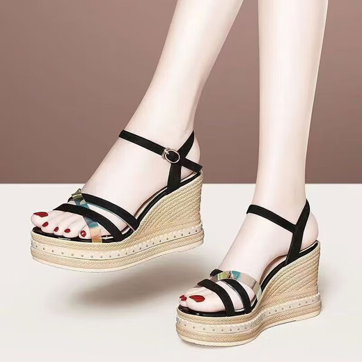 Red Dragonfly Heeled High Heel Sandals for Women in Summer 2025 New Fashionable Sponge Cake Thick Sole Waterproof Platform One-Black Fish Mouth Women's Shoes Black 35 Standard Size