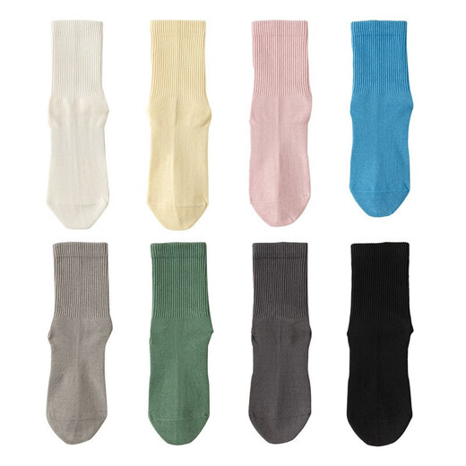 Yoga socks, sports non-slip women's mid-calf socks, cotton socks, spring and summer fitness dance Pilates professional indoor floor socks, light yellow, one size fits all