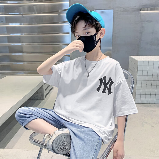 Sweet Miaomiao Boys Trendy kurzärmeliger Anzug Sommer mittelgroße Kinderkleidung und Hosen modische Jungen cooler und modischer Sommer zweiteilerer Jungen-Sommer-Trendanzug [Weiß] 160 Größe [Vorgeschlagene Höhe 150-160 cm]